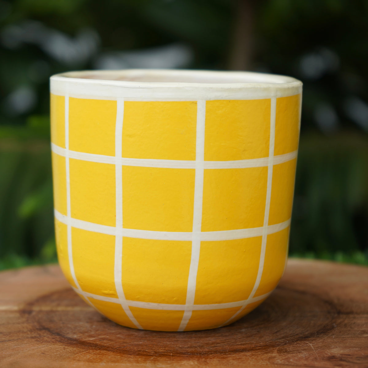 Yellow square print planter