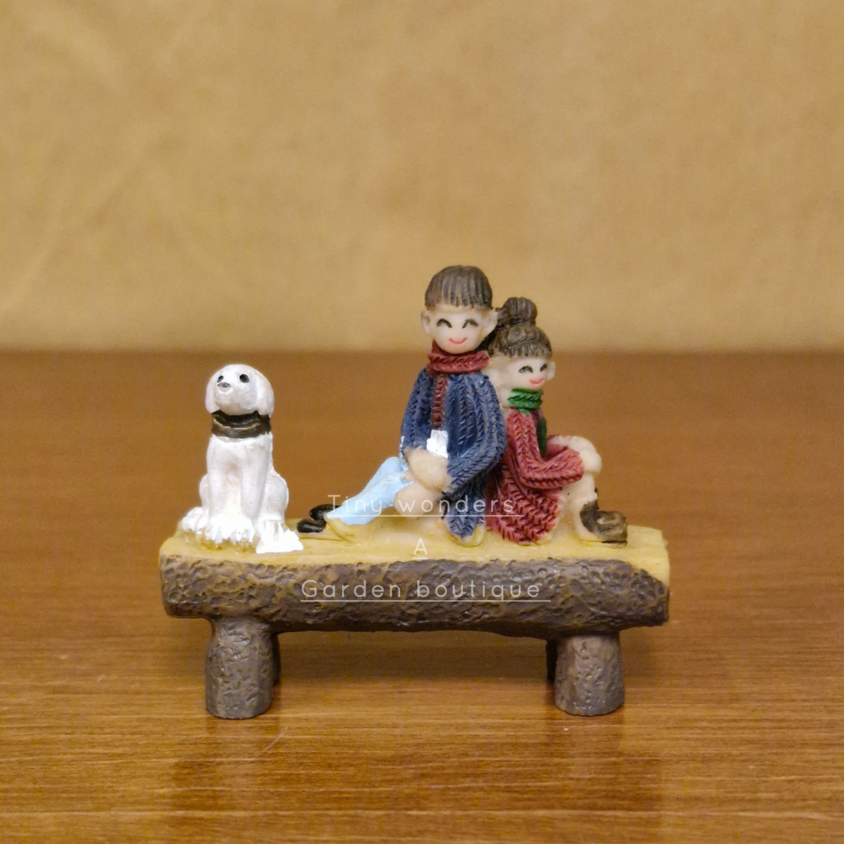 #137 Miniature Couple on Bench with Dog (PER UNIT) Random Design