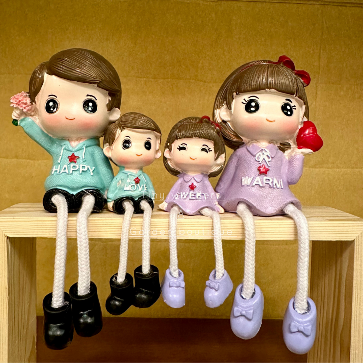 #235 Miniature Family With Purple + Green Dress (SET OF 4)