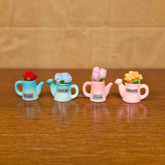 #664 Miniature Kettle Vases With Flowers ( Set Of 4 )