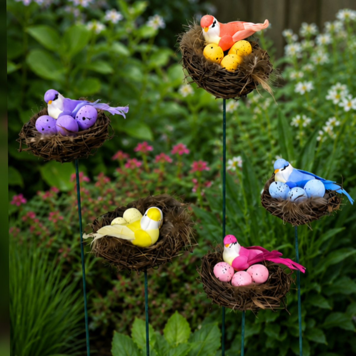#S68 Bird Nest Garden Sticks / Stakes ( Set Of 2 ) Random Colour