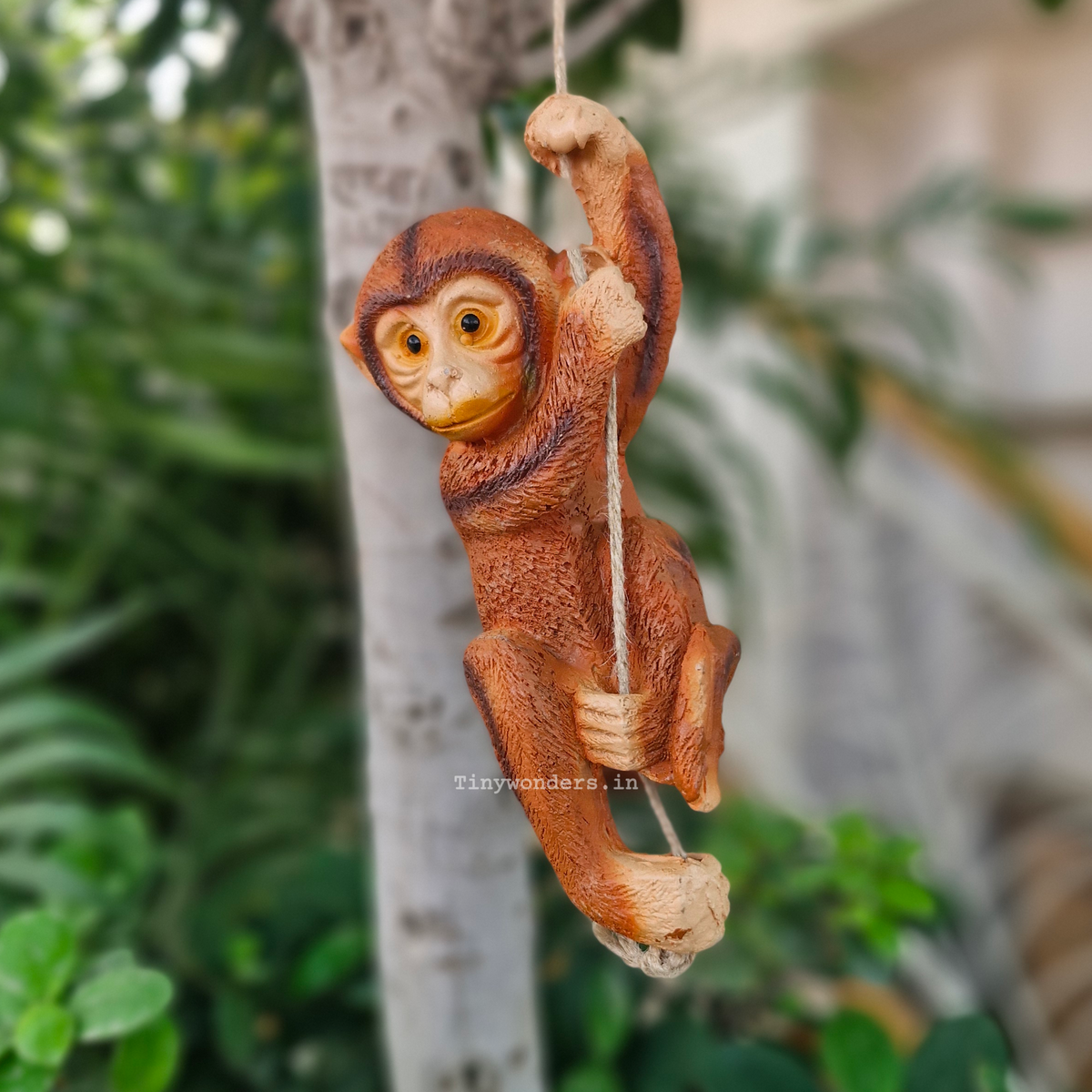 Playful Hanging Monkey Rope Figurine Garden Decor ( Random Colour )
