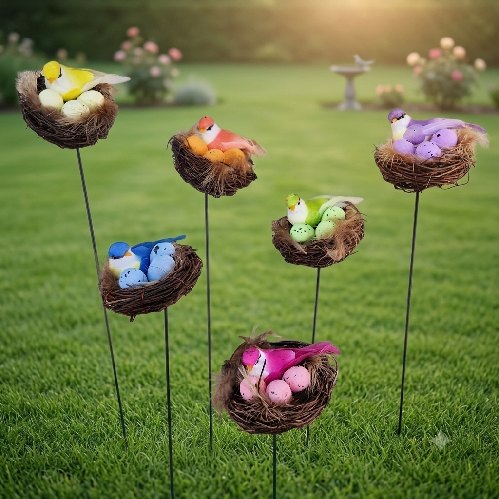 #S68 Bird Nest Garden Sticks / Stakes ( Set Of 4 ) Random Colour