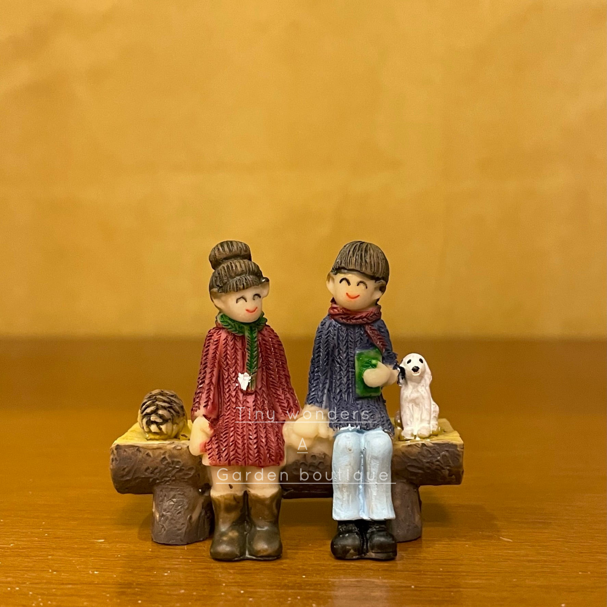 #137 Miniature Couple on Bench with  Dog (PER UNIT) Random Design
