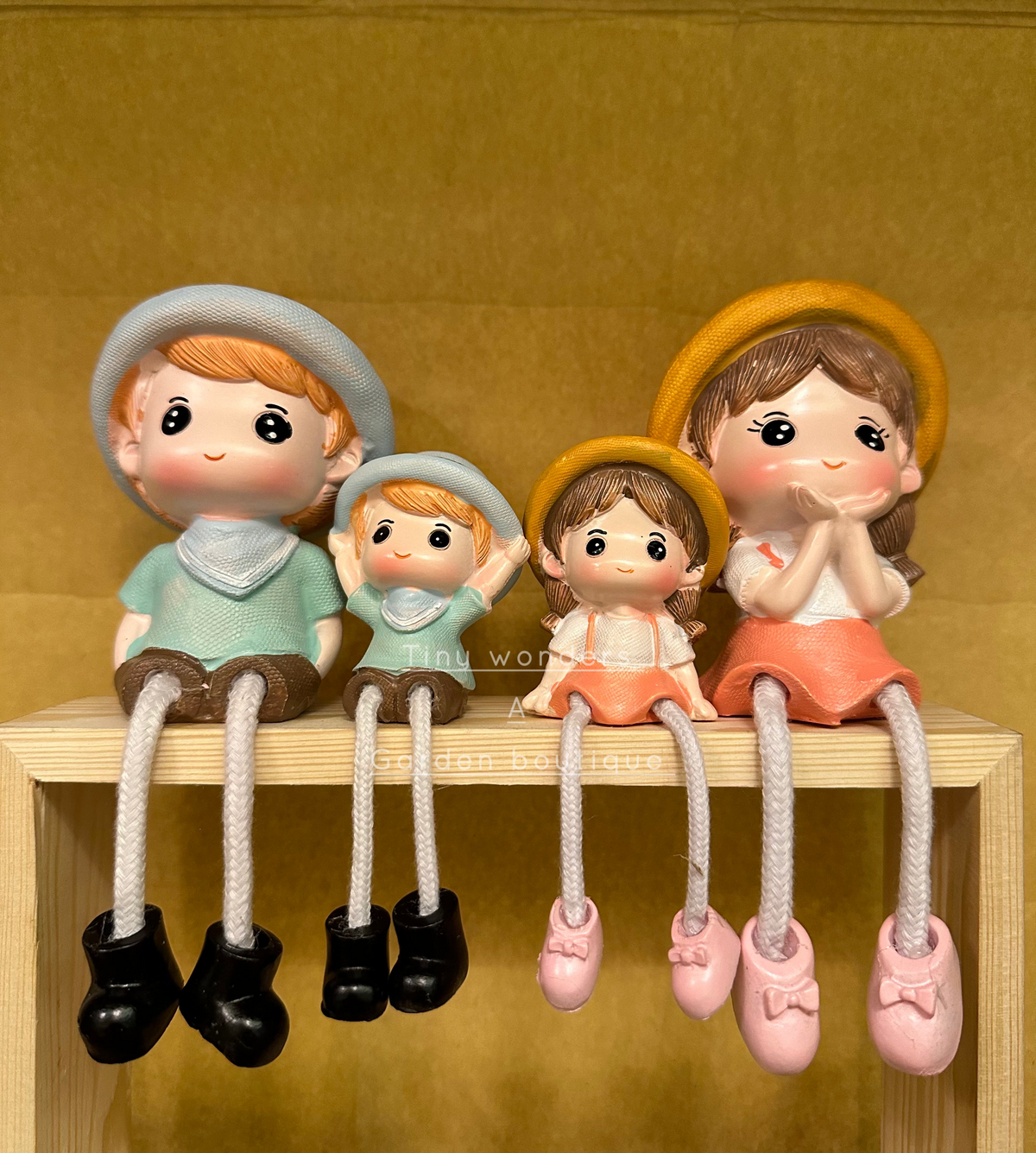 #227 Miniature Family With Pink +  Green Dress (SET OF 4)