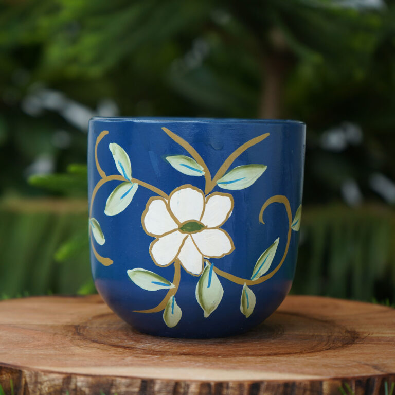 Blue Floral Terracotta Pot